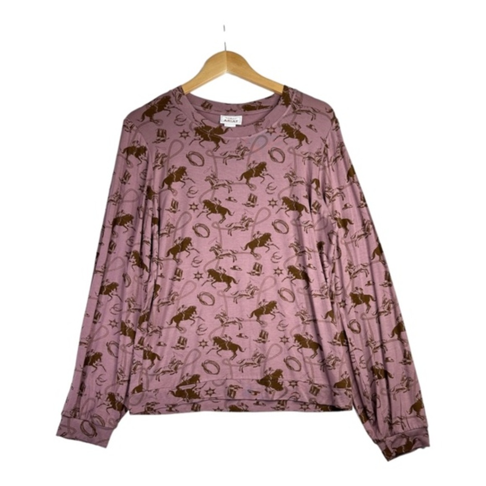 ARIAT Women's Shirt Roping Long Sleeve Top Graphic Print Mauve Bandit Town Print - Picture 3 of 11